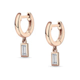 Emerald Cut Solitaire Dangling Hoop Earring Cubic Zirconia 925 Sterling Silver