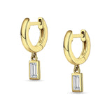 Emerald Cut Solitaire Dangling Hoop Earring Cubic Zirconia 925 Sterling Silver