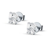 Four Stone Baguette & Round Cubic Zirconia Stud Earring 925 Sterling Silver