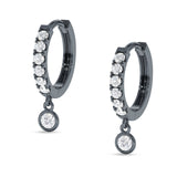 Round Charm Huggie Hoop Earring Cubic Zirconia 925 Sterling Silver