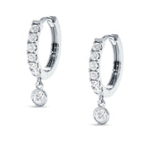 Round Charm Huggie Hoop Earring Cubic Zirconia 925 Sterling Silver