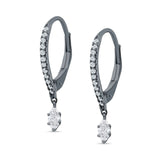 Dangle Hoop 22mm Leverback Earrings Round & Marquoise CZ 925 Sterling Silver