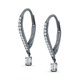 Dangle Hoop 22mm Leverback Earrings Round & Baguette CZ 925 Sterling Silver