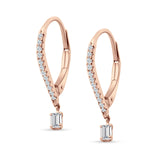 Dangle Hoop 22mm Leverback Earrings Round & Baguette CZ 925 Sterling Silver