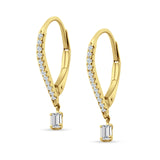Dangle Hoop 22mm Leverback Earrings Round & Baguette CZ 925 Sterling Silver