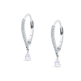 Round & Pear Teardrop CZ Dangle Hoop Leverback Earrings 925 Sterling Silver