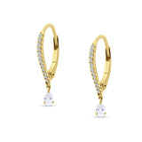 Round & Pear Teardrop CZ Dangle Hoop Leverback Earrings 925 Sterling Silver