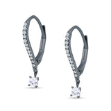 Dangle Drop Round & Princess Cut CZ Hoop Leverback Earrings 925 Sterling Silver