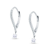 Dangle Drop Round & Princess Cut CZ Hoop Leverback Earrings 925 Sterling Silver
