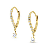 Dangle Drop Round & Princess Cut CZ Hoop Leverback Earrings 925 Sterling Silver