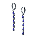 Drop Dangle Oblong Hoop Earring Pear Blue Sapphire CZ 925 Sterling Silver