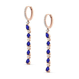 Drop Dangle Oblong Hoop Earring Pear Blue Sapphire CZ 925 Sterling Silver