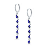 Drop Dangle Oblong Hoop Earring Pear Blue Sapphire CZ 925 Sterling Silver