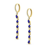 Drop Dangle Oblong Hoop Earring Pear Blue Sapphire CZ 925 Sterling Silver