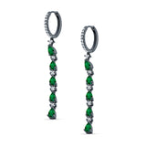 Drop Dangle Oblong Hoop Earring Pear Green Emerald CZ 925 Sterling Silver