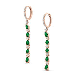 Drop Dangle Oblong Hoop Earring Pear Green Emerald CZ 925 Sterling Silver