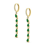 Drop Dangle Oblong Hoop Earring Pear Green Emerald CZ 925 Sterling Silver
