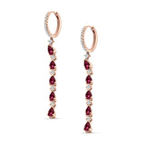 Drop Dangle Oblong Hoop Earring Pear Ruby CZ 925 Sterling Silver