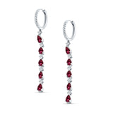 Drop Dangle Oblong Hoop Earring Pear Ruby CZ 925 Sterling Silver