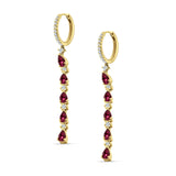 Drop Dangle Oblong Hoop Earring Pear Ruby CZ 925 Sterling Silver