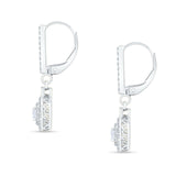 Emerald Cut CLuster Cubic Zirconia Drop Dangle Leverback Earrings 925 Sterling Silver