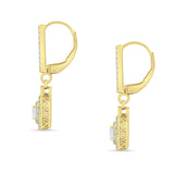 Emerald Cut CLuster Cubic Zirconia Drop Dangle Leverback Earrings 925 Sterling Silver