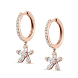 Dangle Drop Floral Star Hoop Earrings Cubic Zirconia 925 Sterling Silver