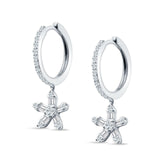 Dangle Drop Floral Star Hoop Earrings Cubic Zirconia 925 Sterling Silver