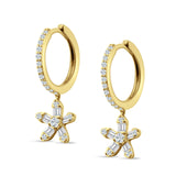 Dangle Drop Floral Star Hoop Earrings Cubic Zirconia 925 Sterling Silver