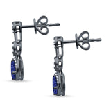 Drop Dangle 19mm Pear Stud Earrings Blue Sapphire CZ 925 Sterling Silver