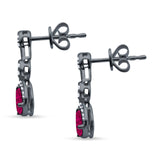 Drop Dangle 19mm Pear Stud Earrings Ruby CZ 925 Sterling Silver