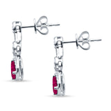 Drop Dangle 19mm Pear Stud Earrings Ruby CZ 925 Sterling Silver