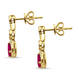 Drop Dangle 19mm Pear Stud Earrings Ruby CZ 925 Sterling Silver