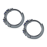 Minimalist 12.7mm Round CZ & Blue Sapphire CZ Hoop Earrings 925 Sterling Silver
