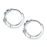 Minimalist 12.7mm Round CZ & Blue Sapphire CZ Hoop Earrings 925 Sterling Silver