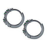 Minimalist 12.7mm Round CZ & Green Emerald CZ Hoop Earrings 925 Sterling Silver