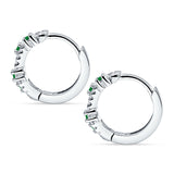 Minimalist 12.7mm Round CZ & Green Emerald CZ Hoop Earrings 925 Sterling Silver