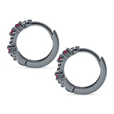 Minimalist 12.7mm Round CZ & Ruby CZ Hoop Earrings 925 Sterling Silver