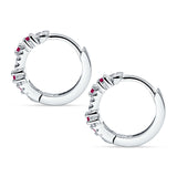 Minimalist 12.7mm Round CZ & Ruby CZ Hoop Earrings 925 Sterling Silver
