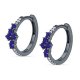 Minimalist 12.7mm Round CZ & Blue Sapphire CZ Hoop Earrings 925 Sterling Silver