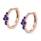 Minimalist 12.7mm Round CZ & Blue Sapphire CZ Hoop Earrings 925 Sterling Silver