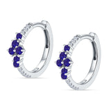 Minimalist 12.7mm Round CZ & Blue Sapphire CZ Hoop Earrings 925 Sterling Silver