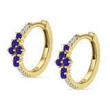 Minimalist 12.7mm Round CZ & Blue Sapphire CZ Hoop Earrings 925 Sterling Silver