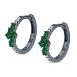 Minimalist 12.7mm Round CZ & Green Emerald CZ Hoop Earrings 925 Sterling Silver
