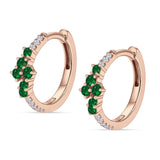 Minimalist 12.7mm Round CZ & Green Emerald CZ Hoop Earrings 925 Sterling Silver