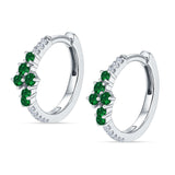 Minimalist 12.7mm Round CZ & Green Emerald CZ Hoop Earrings 925 Sterling Silver