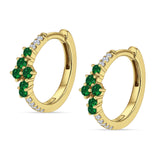 Minimalist 12.7mm Round CZ & Green Emerald CZ Hoop Earrings 925 Sterling Silver