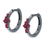 Minimalist 12.7mm Round CZ & Ruby CZ Hoop Earrings 925 Sterling Silver