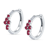 Minimalist 12.7mm Round CZ & Ruby CZ Hoop Earrings 925 Sterling Silver
