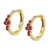 Minimalist 12.7mm Round CZ & Ruby CZ Hoop Earrings 925 Sterling Silver